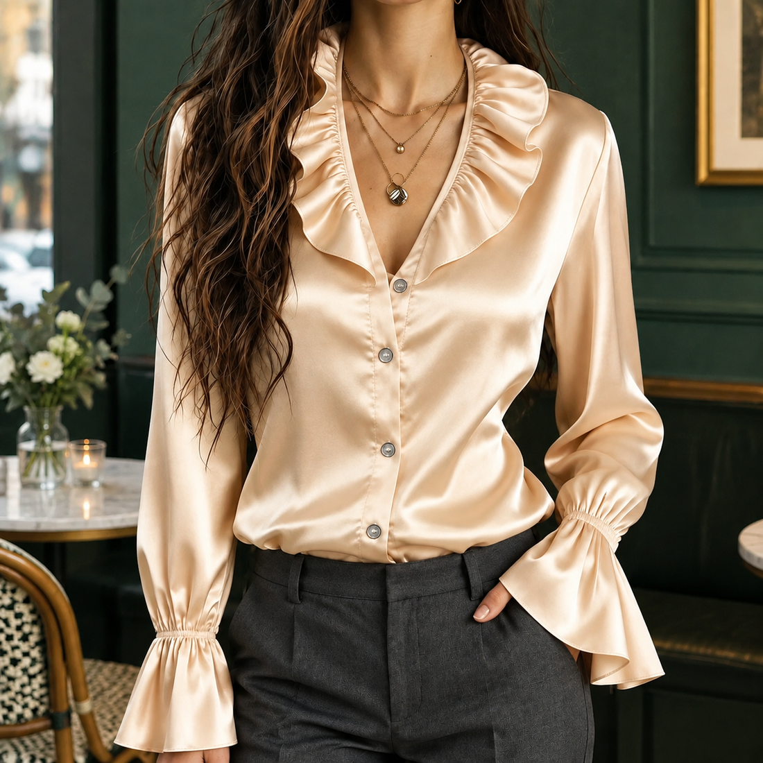 Salome Ruffle Blouse - Apricot