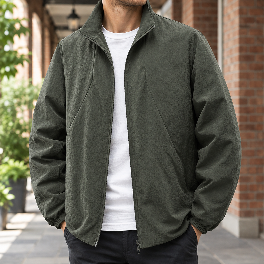 Alderic Stand Collar Jacket - Army Green