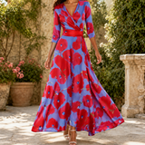 Adriana Wrap Maxi Dress - Red/blue