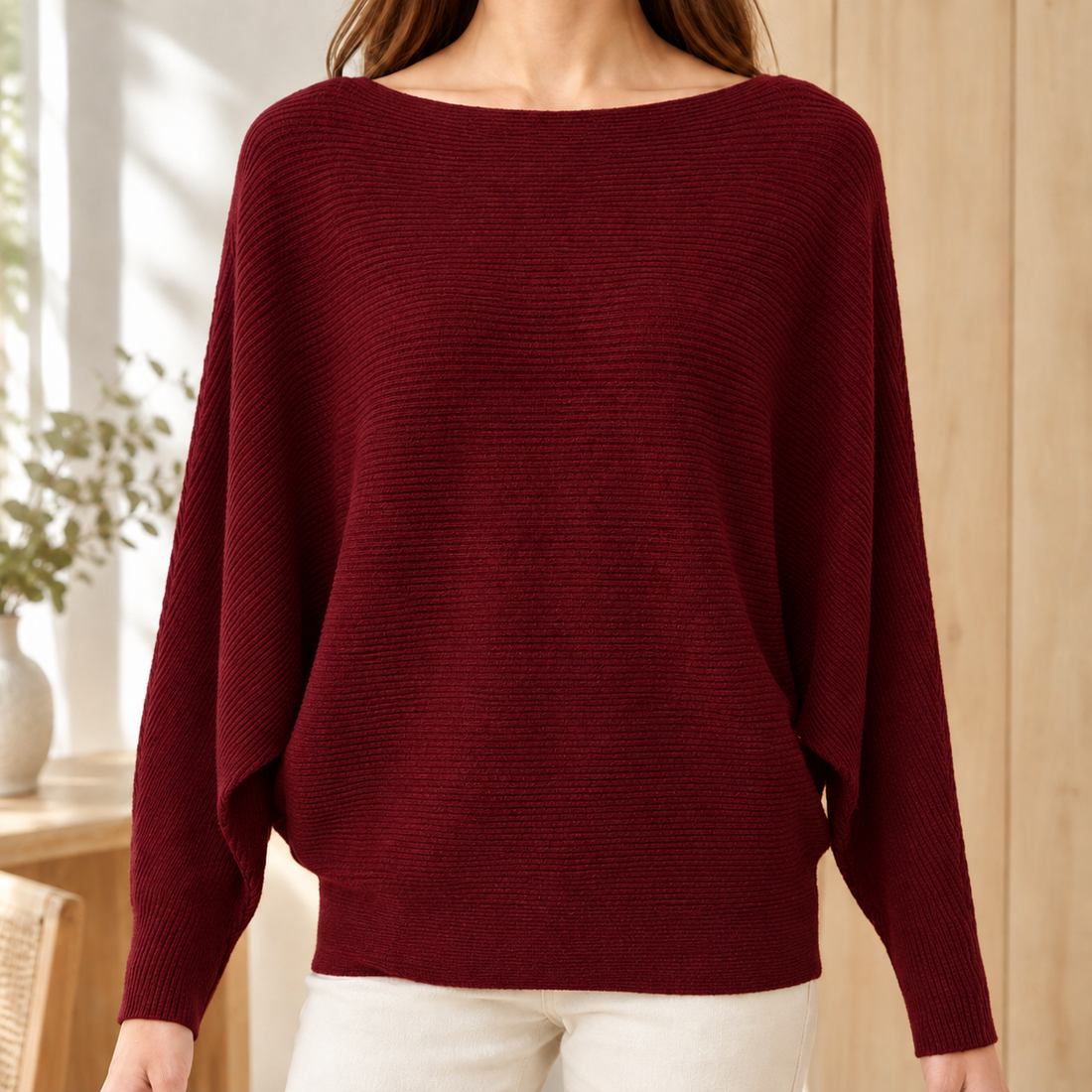 Cordelia-Faye Boat Neck Sweater - Wine Red