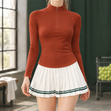 Modesty-Pearl Quarter Zip Top - Rust Red Top