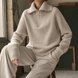 Xaviera-Sage Zip Neck Sweater - Khaki
