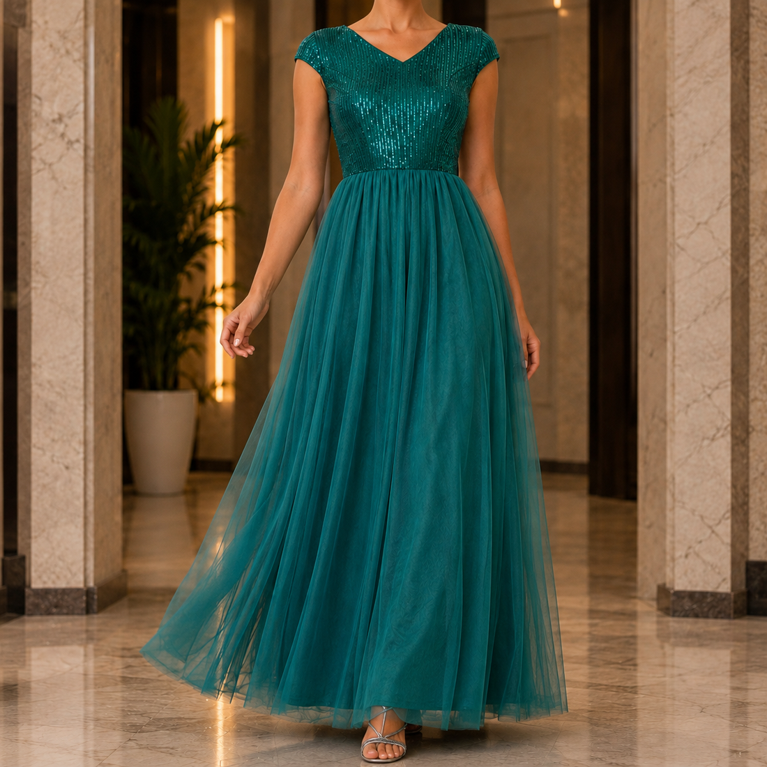 Francesca-Faye Sequin Maxi Dress - Turquoise