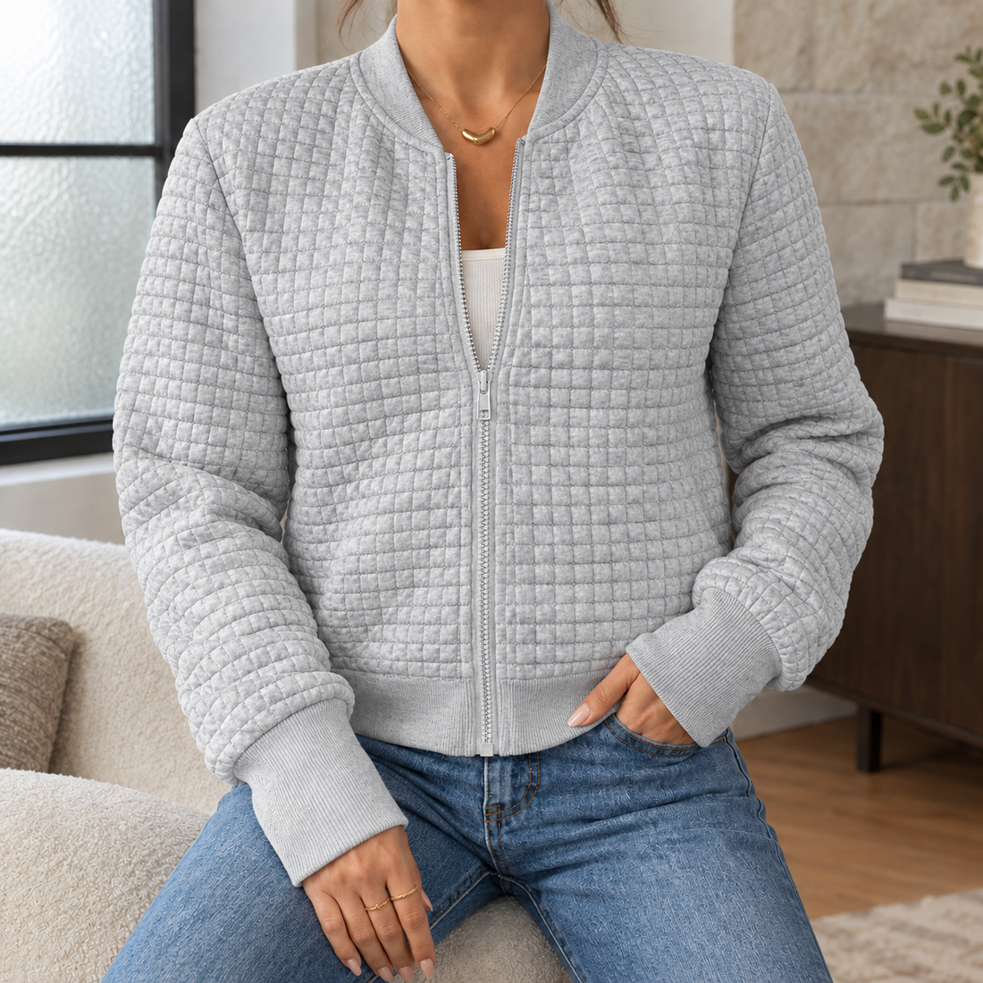 Isabelle Quilted Jacket - Light Gray