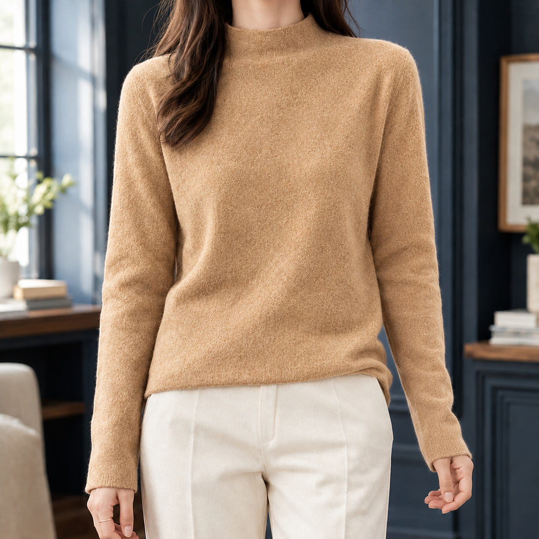 Adriana-Elise Mock Neck Sweater - Golden Camel