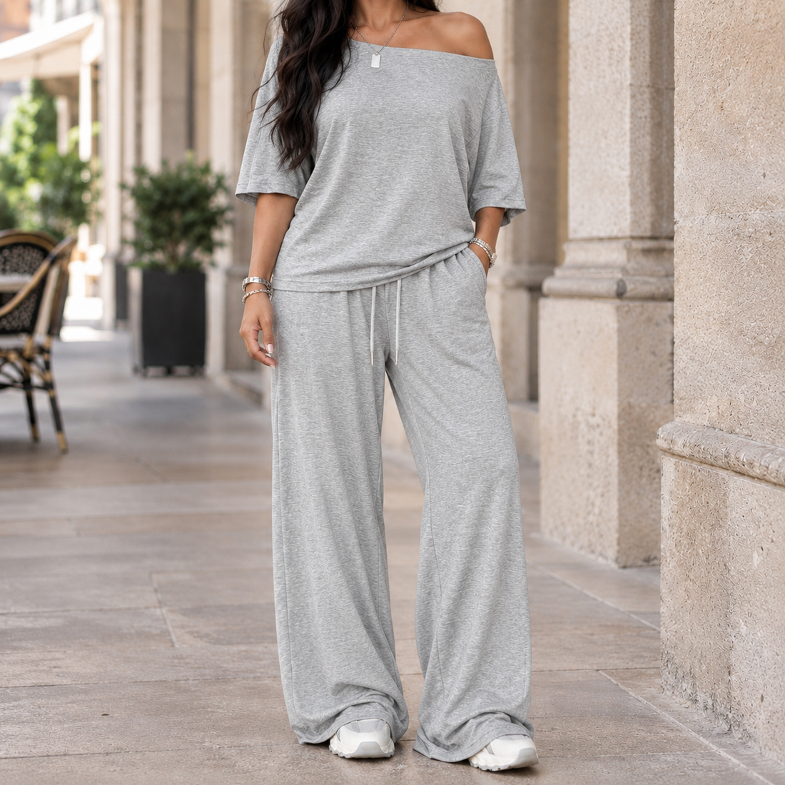 Iris-Claire Wide-Leg Set - Light Gray