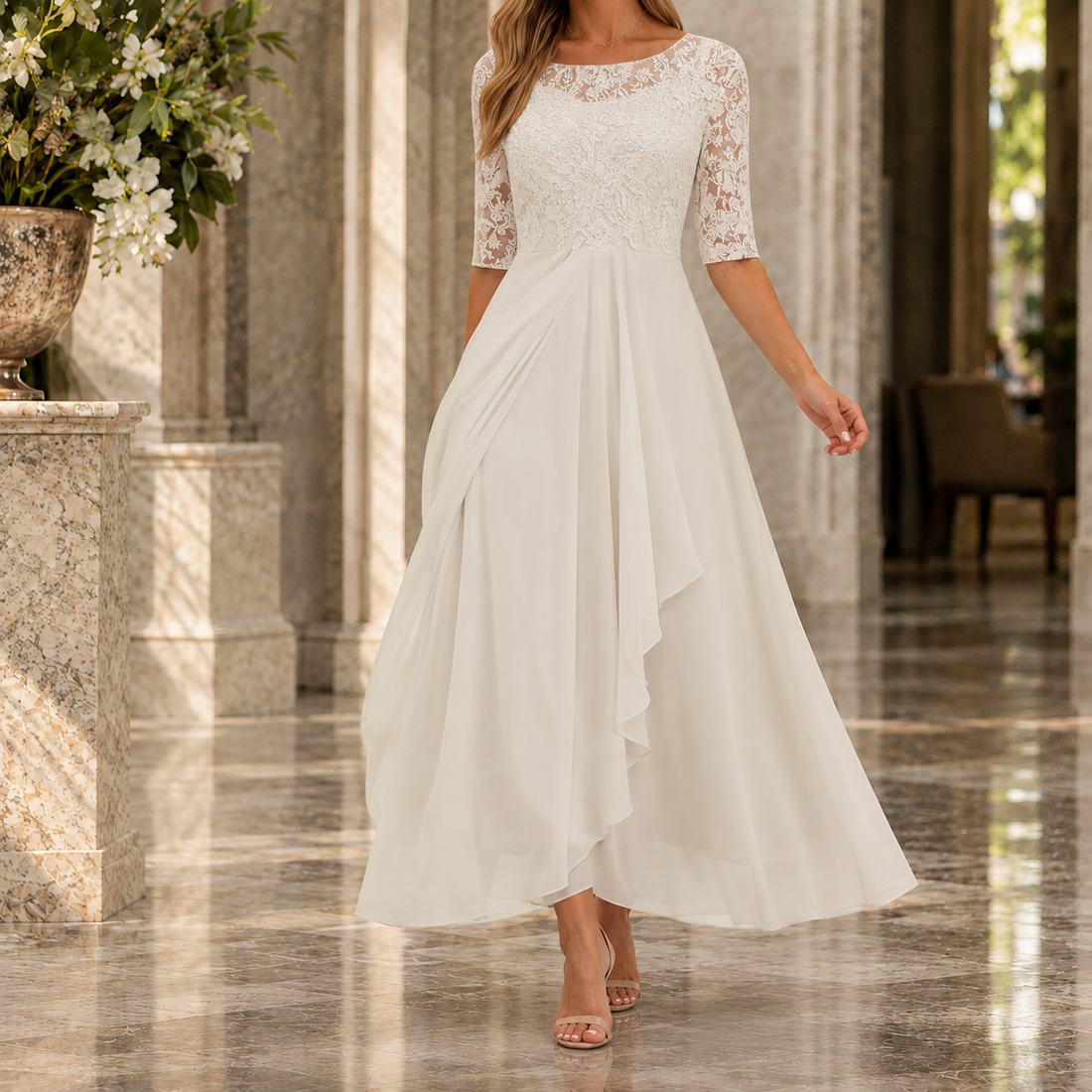 Maia Lace Midi Dress - White