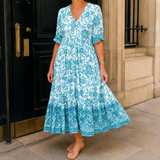 Xenia-Jane Tiered Maxi Dress - Lake Blue