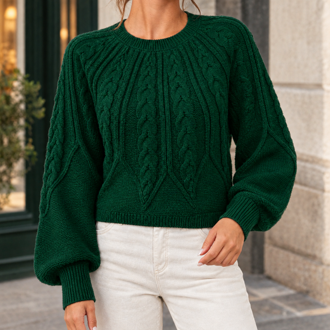Georgina-Jane Cable Knit Sweater - Dark Green