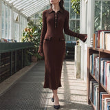 Amelie Contrast Knit Dress - Long Skirt Brown