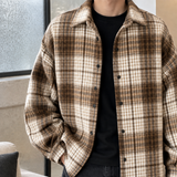 Ludovic-Stone Plaid Overshirt - Brown Grid