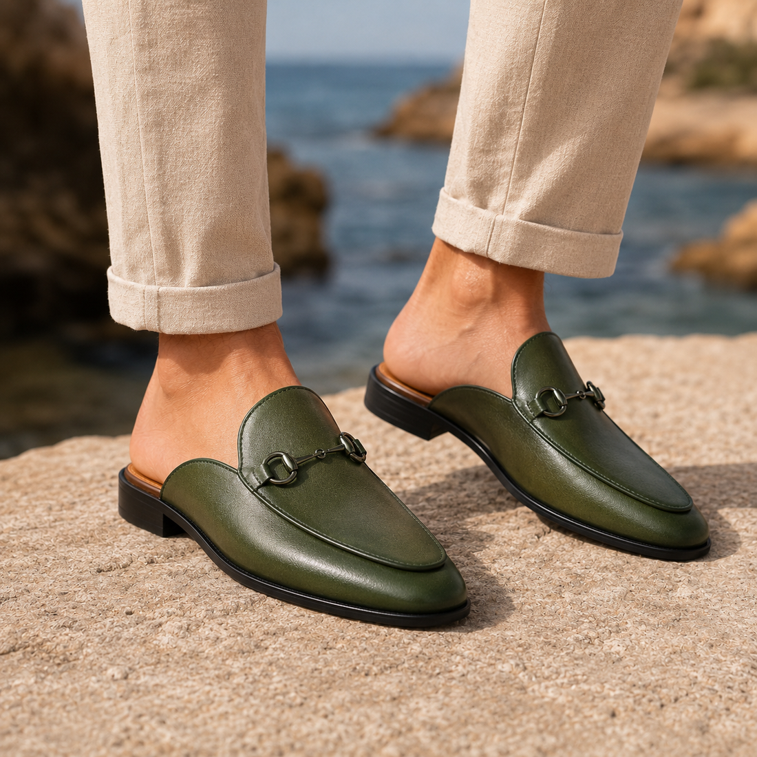 Lorenzo Horsebit Mules - Olive