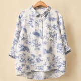 Lucia-Sage Vintage Blouse - Ivory Blue Bird Print