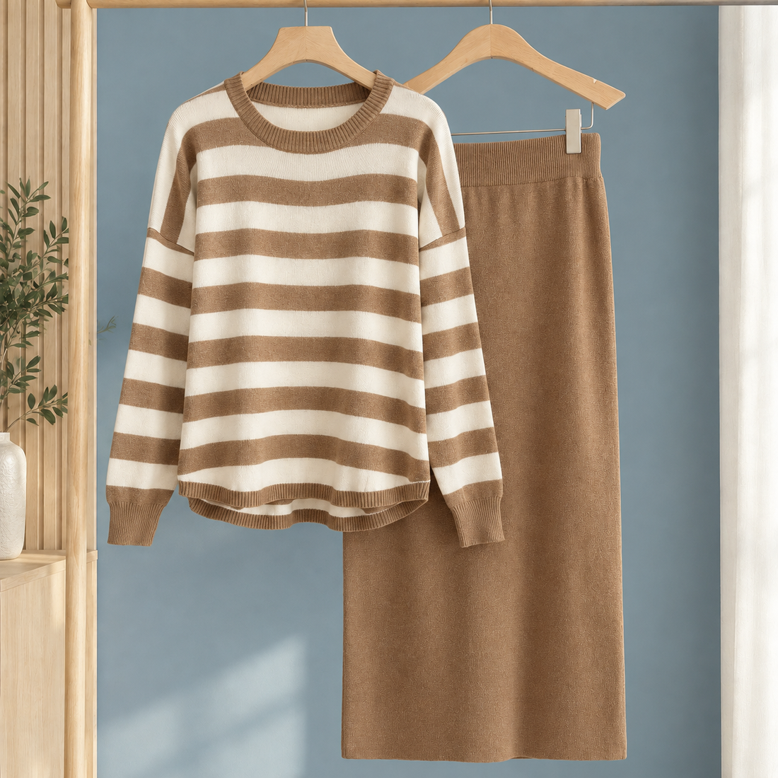 Brigitta Striped Knit Set - Camel