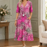 Olympia-Hope V-Neck Midi Dress - Pink