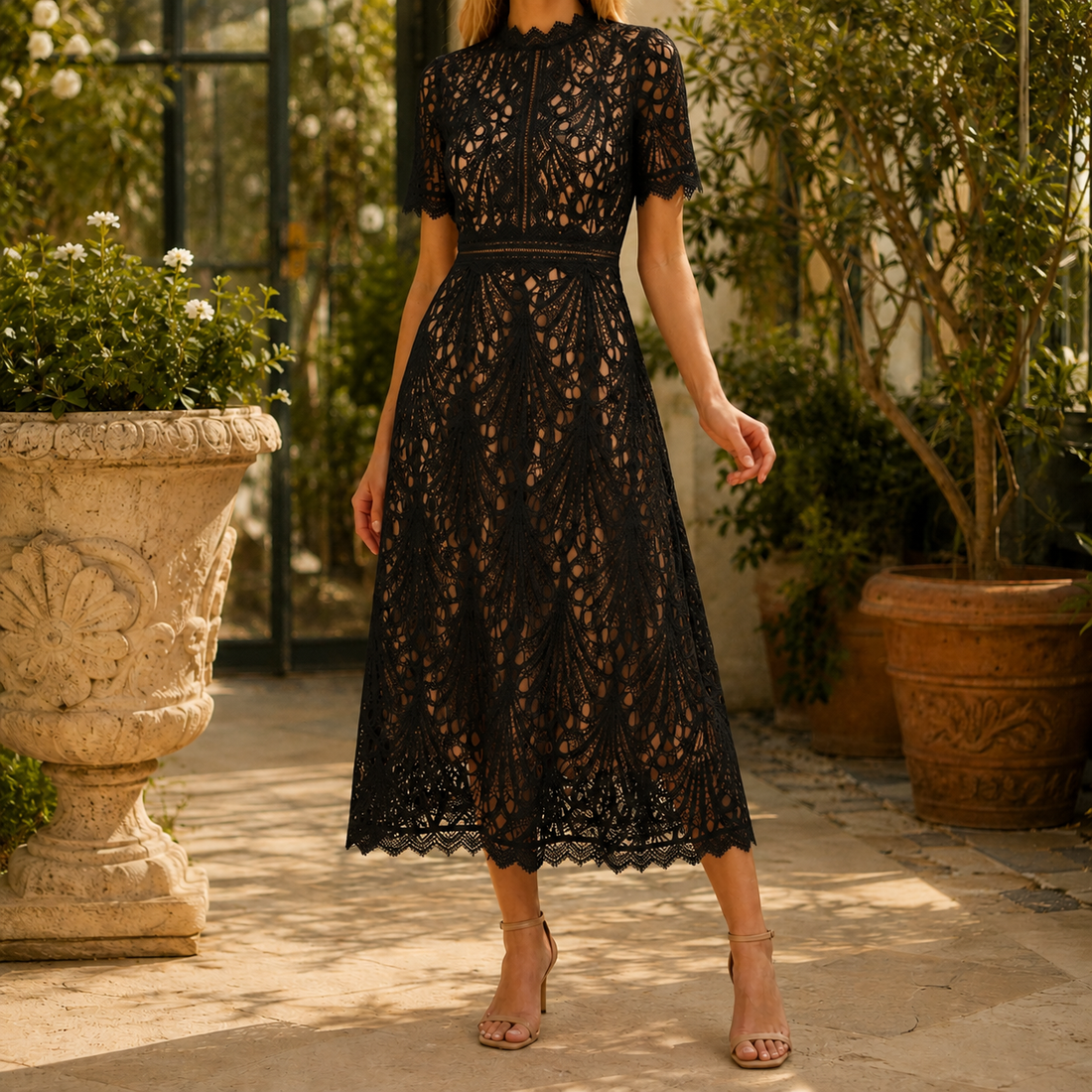 Georgina High Neck Dress - Black