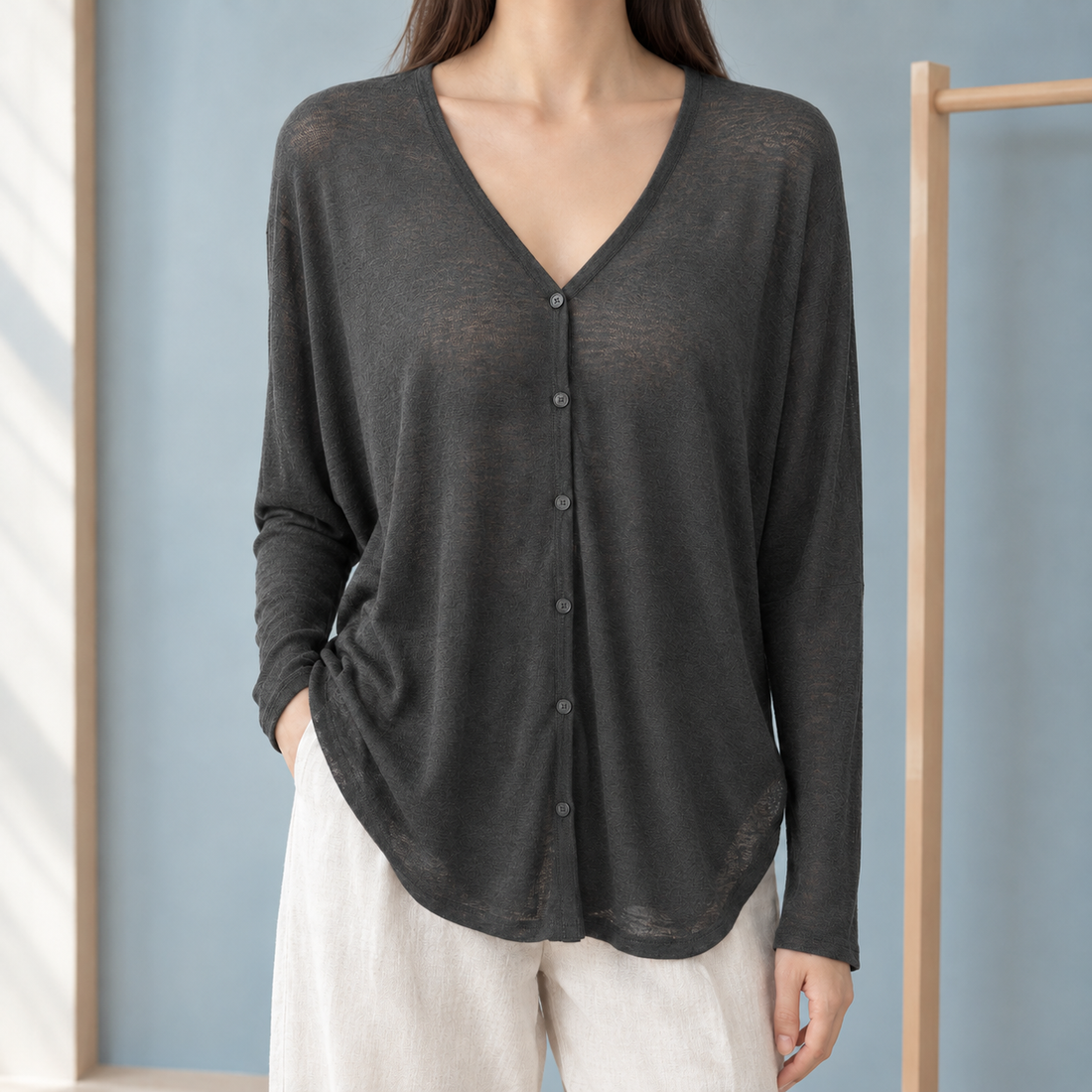 Benjamin V-Neck Cardigan - Charcoal