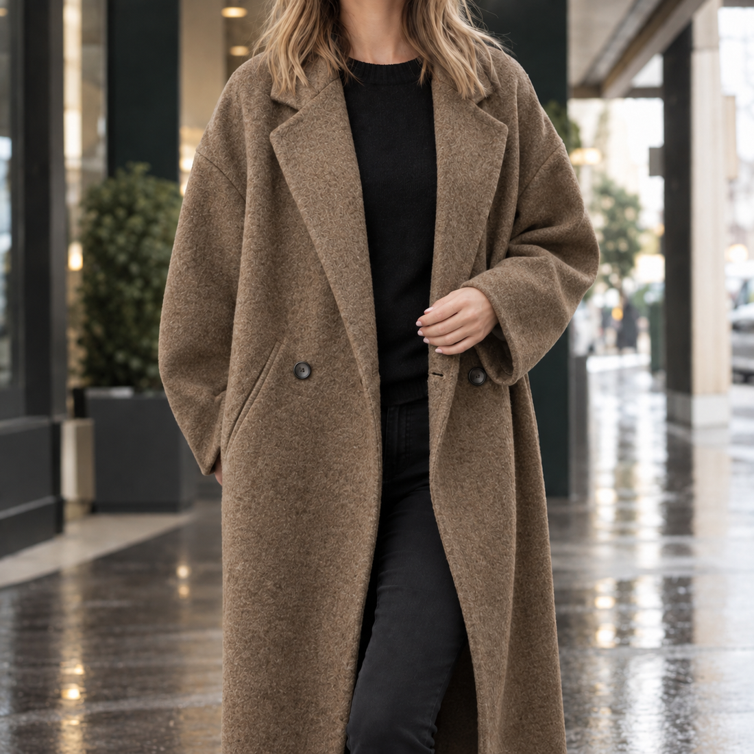 Daphne-Eve Oversized Coat - Brown