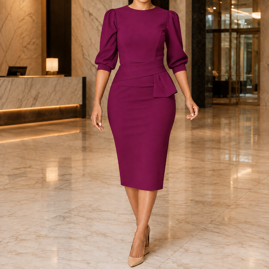 Liora-Claire Peplum Pencil Dress - Purple