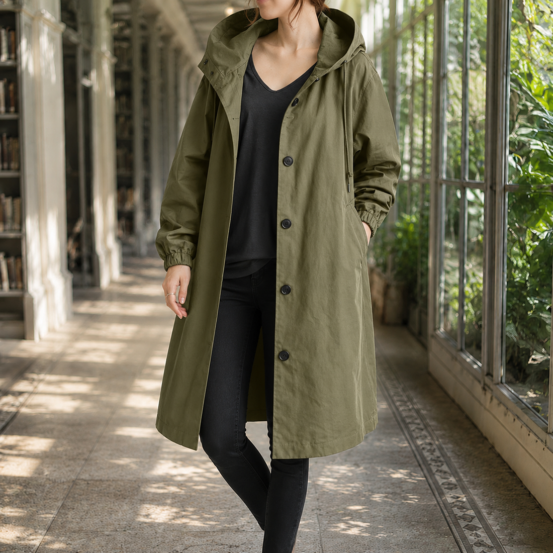 Zelda-Elise Hooded Overcoat - Green