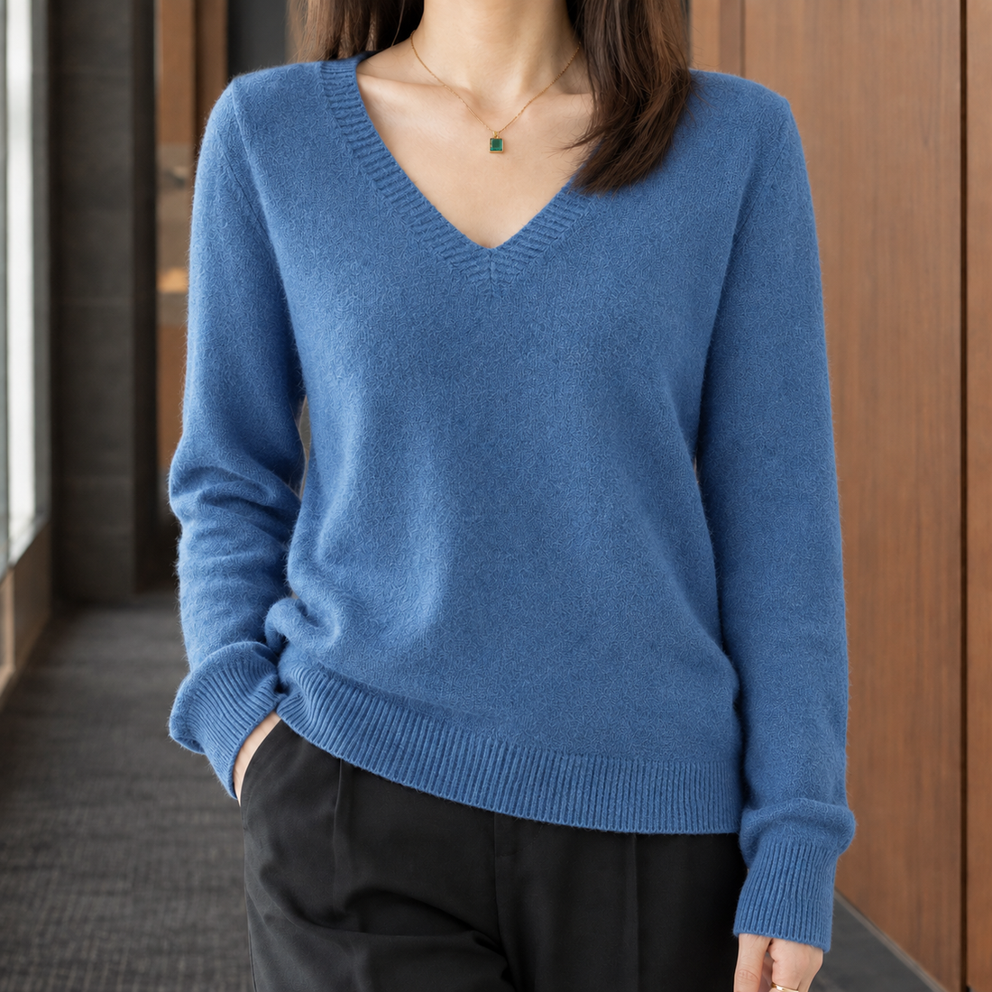 Melanie V-Neck Sweater - Blue
