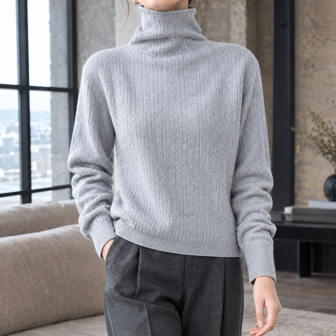 Rosemary Turtleneck Sweater - Light Gray