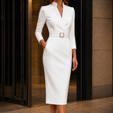 Lucille Belted Midi Dress - White