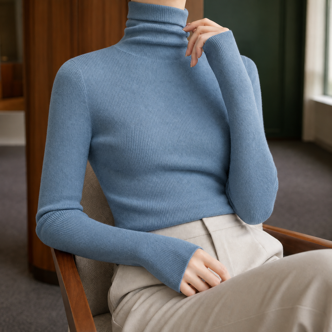 Tiffany Ribbed Turtleneck - Light Blue