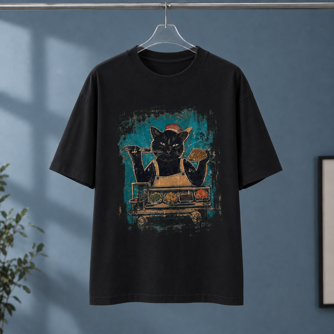 Tobias-Ellis Relaxed T-Shirt - Treat Cat-black