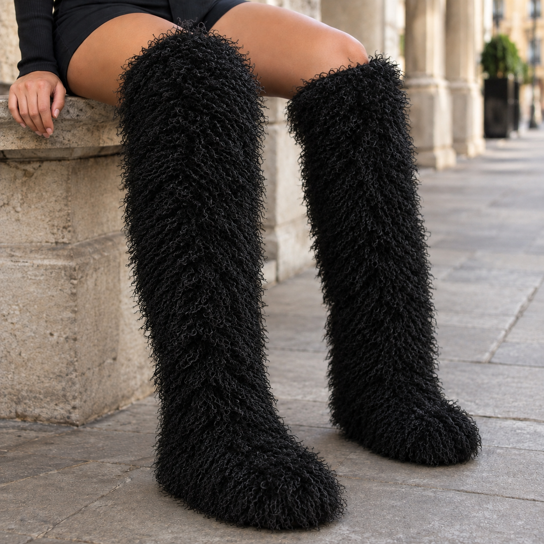 Bembo Shaggy Boots - Black
