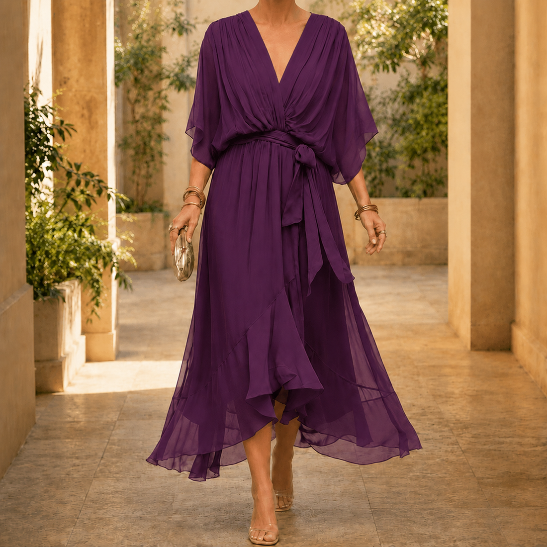 Jacinta Draped Midi Dress - Deep Purple