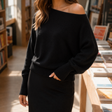 Fleur Off Shoulder Sweater - Black
