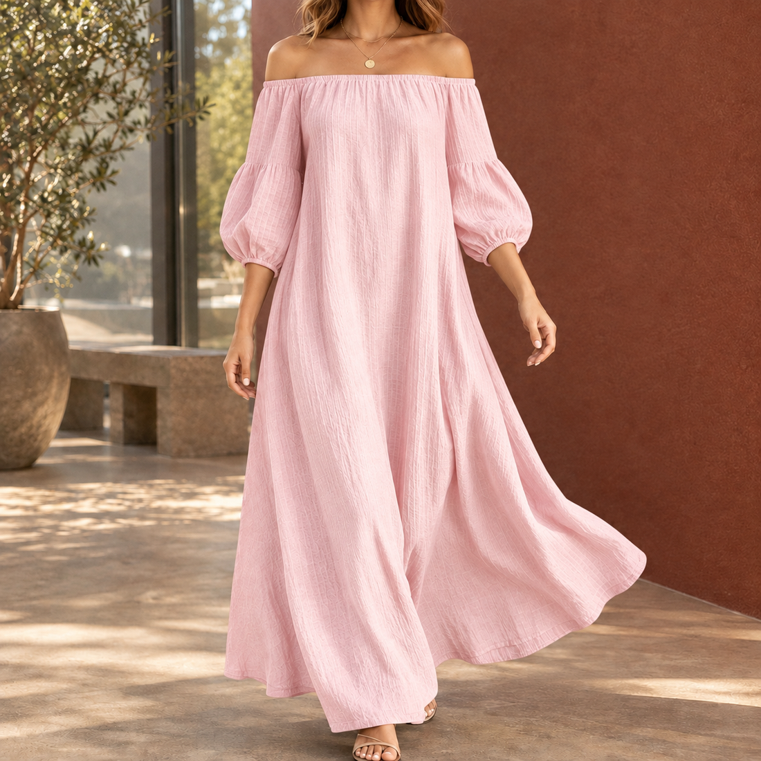 Beatrix-Rose Off-Shoulder Maxi Dress - Pink