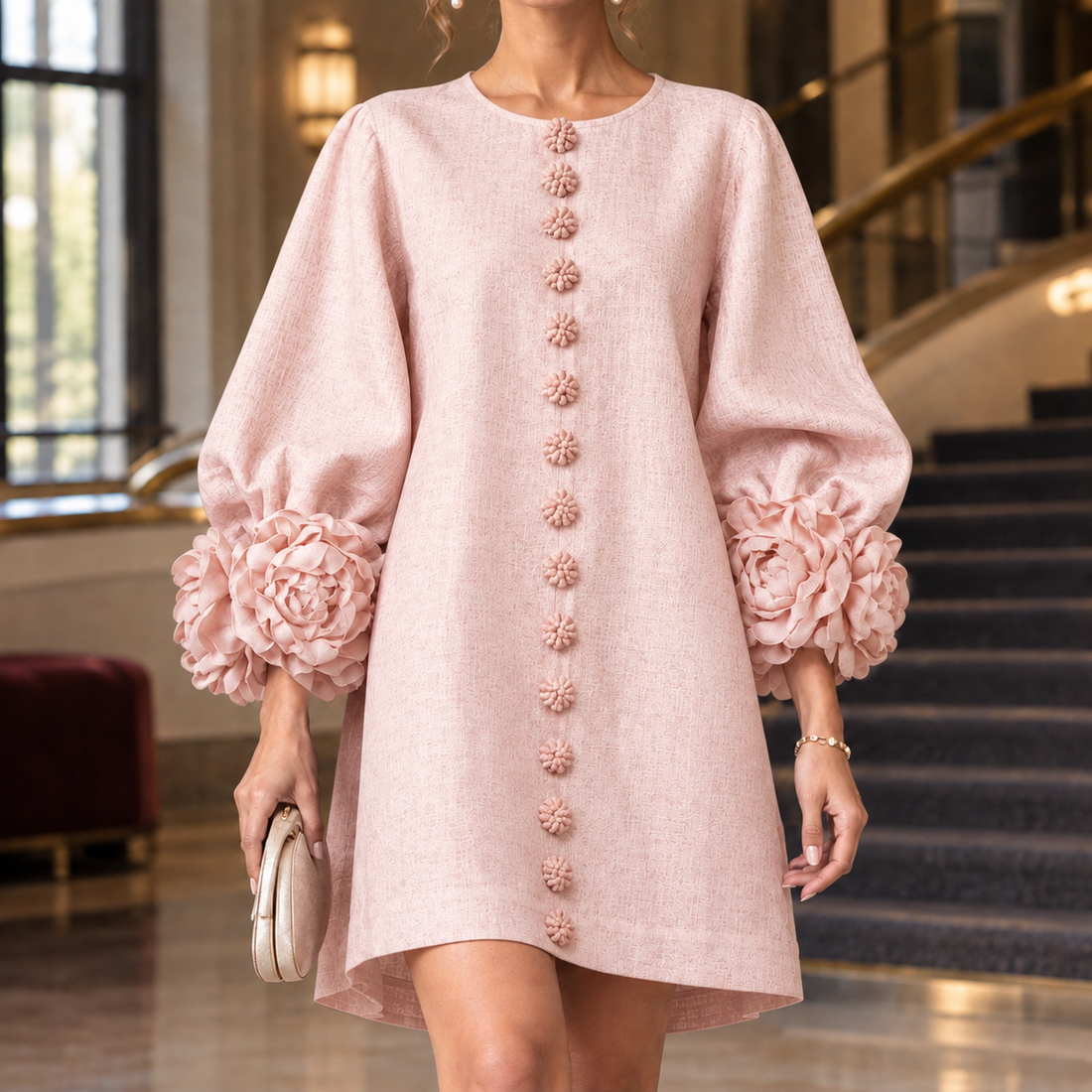 Kiera Floral Cuff Dress - Pink