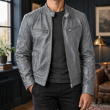 Alec Leather Moto Jacket - Gray