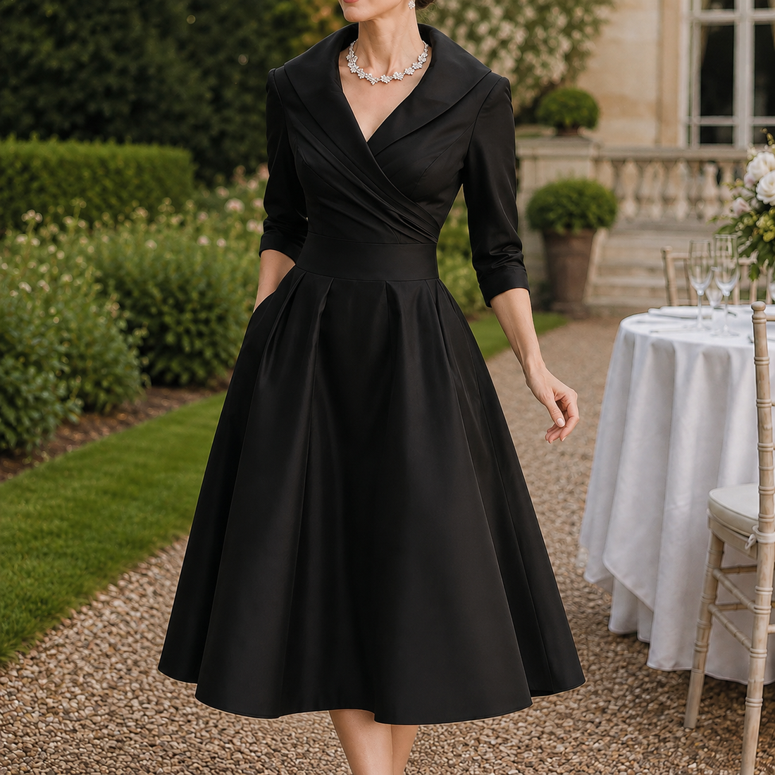 Tatiana Wrap Midi Dress - Black
