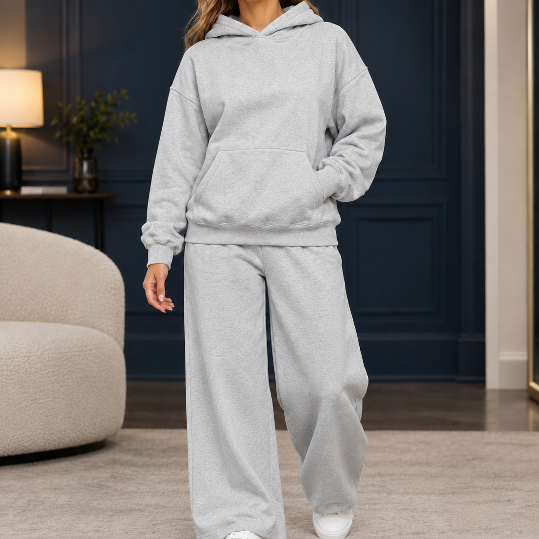 Hesper Wide-Leg Lounge Set - Light Gray