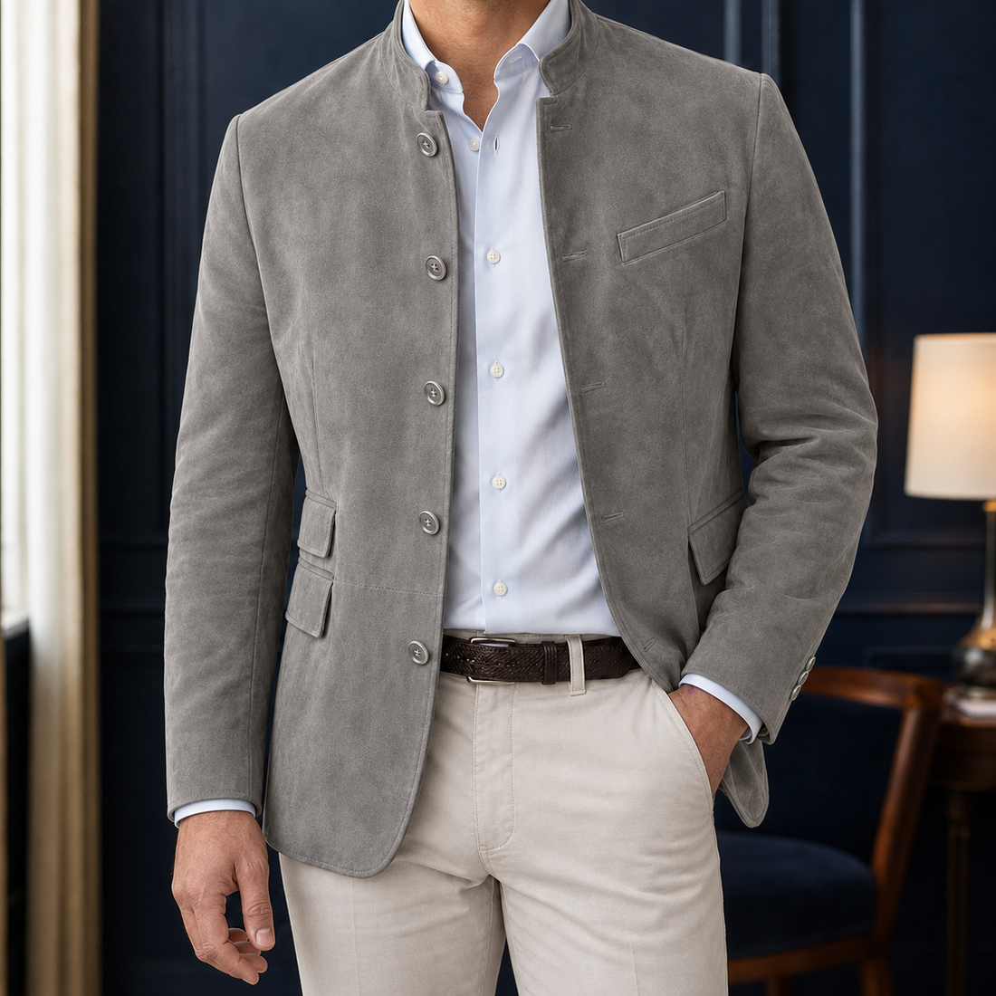 Carter-Tate Stand Collar Blazer - Light Gray