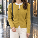 Savannah-Grace Round Neck Cardigan - Mustard Yellow