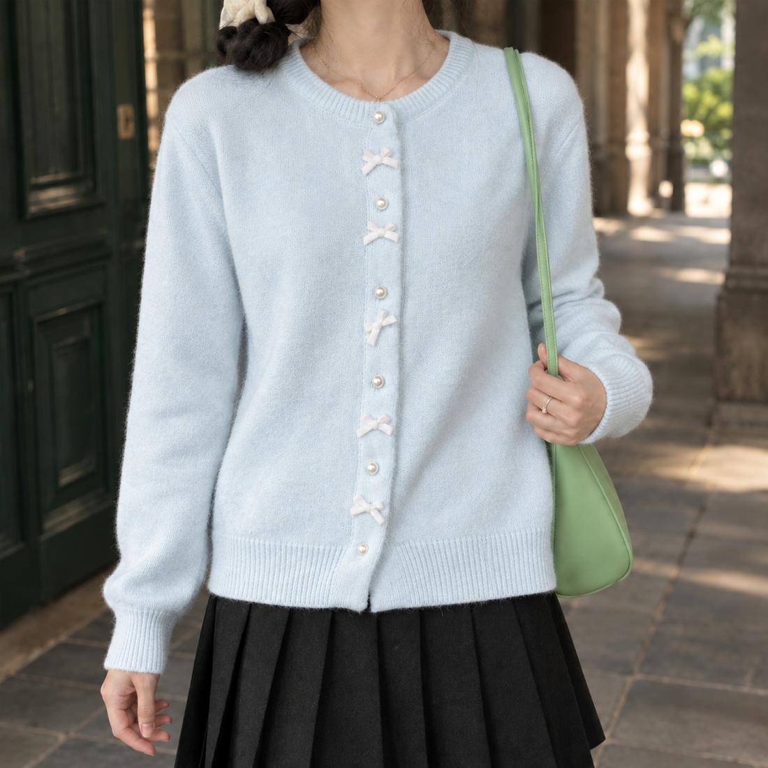 Grace-Eve Bow Cardigan - Light Blue