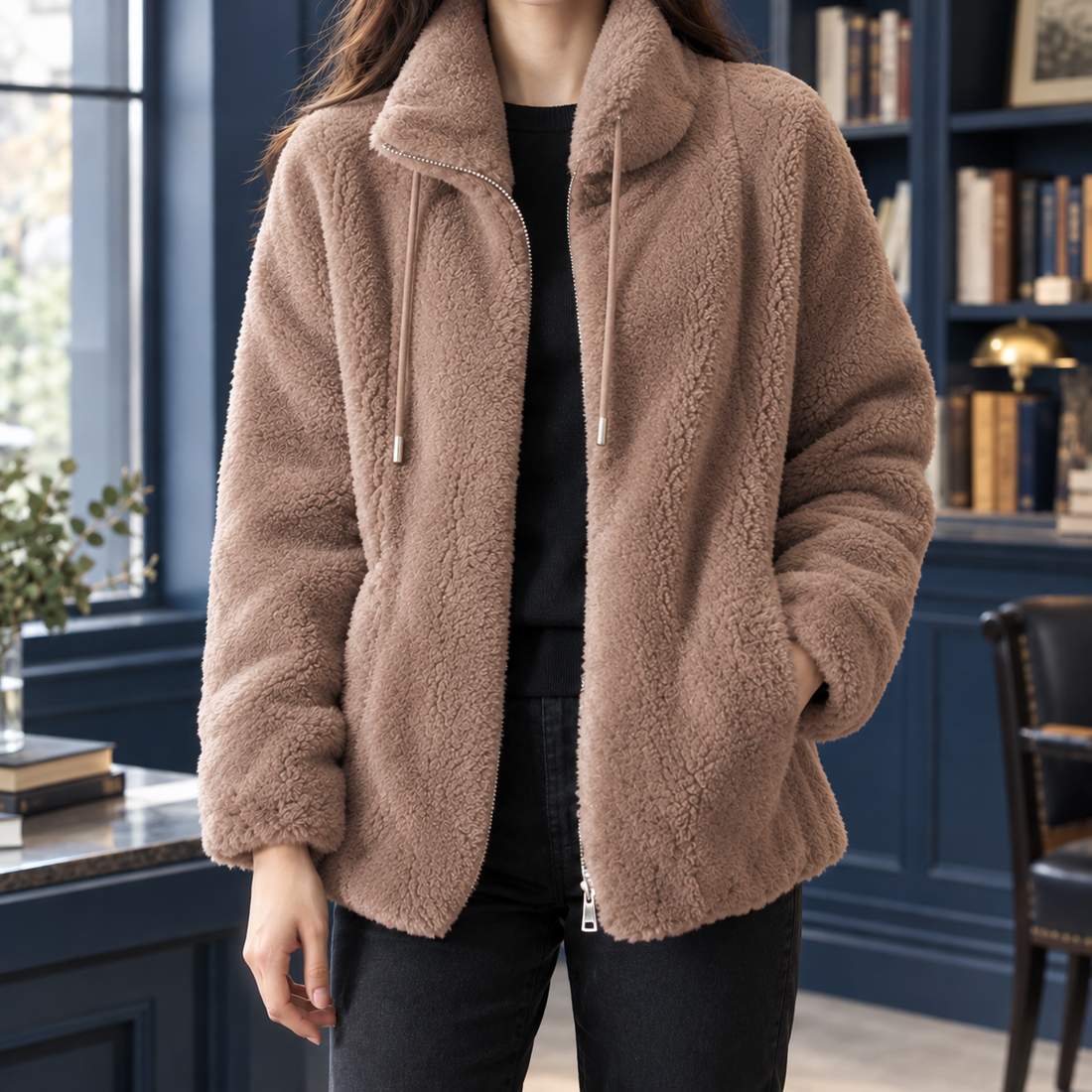 Agnes-Claire Plush Fleece Jacket - Light Brown