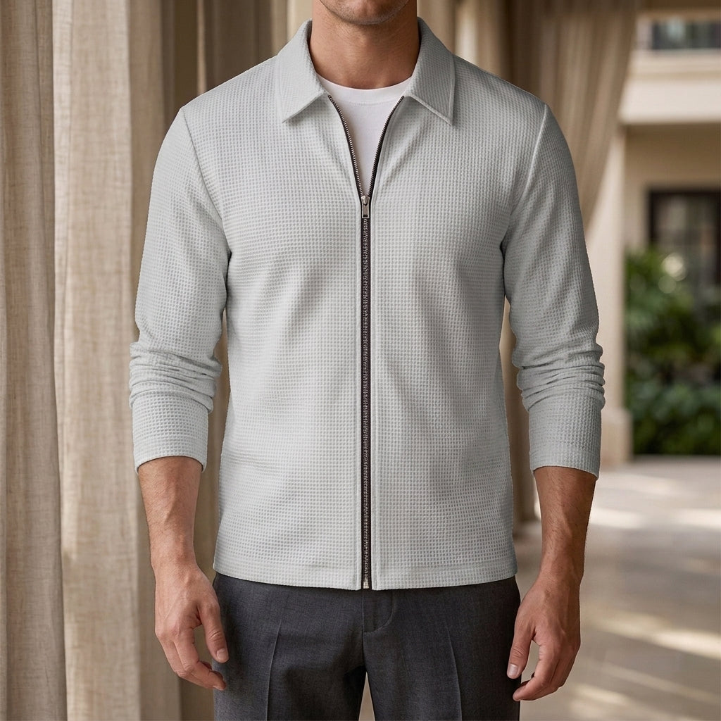 Dorian Waffle Zip Jacket - Light Gray
