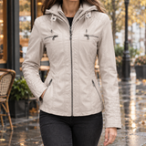 Maxine-Jade Hooded Leather Jacket - Off White