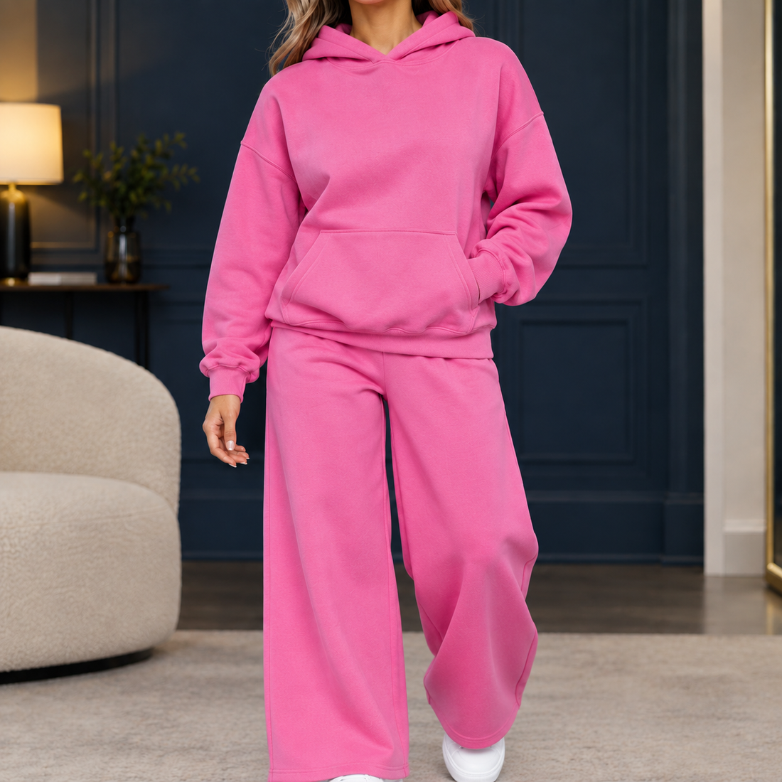 Hesper Wide-Leg Lounge Set - Rose Red