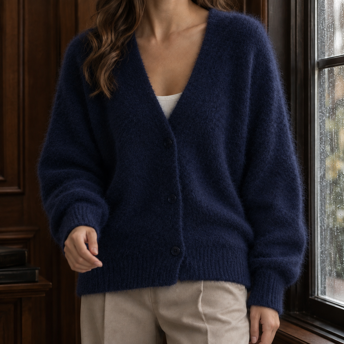 Eliza V Neck Cardigan - Navy Blue