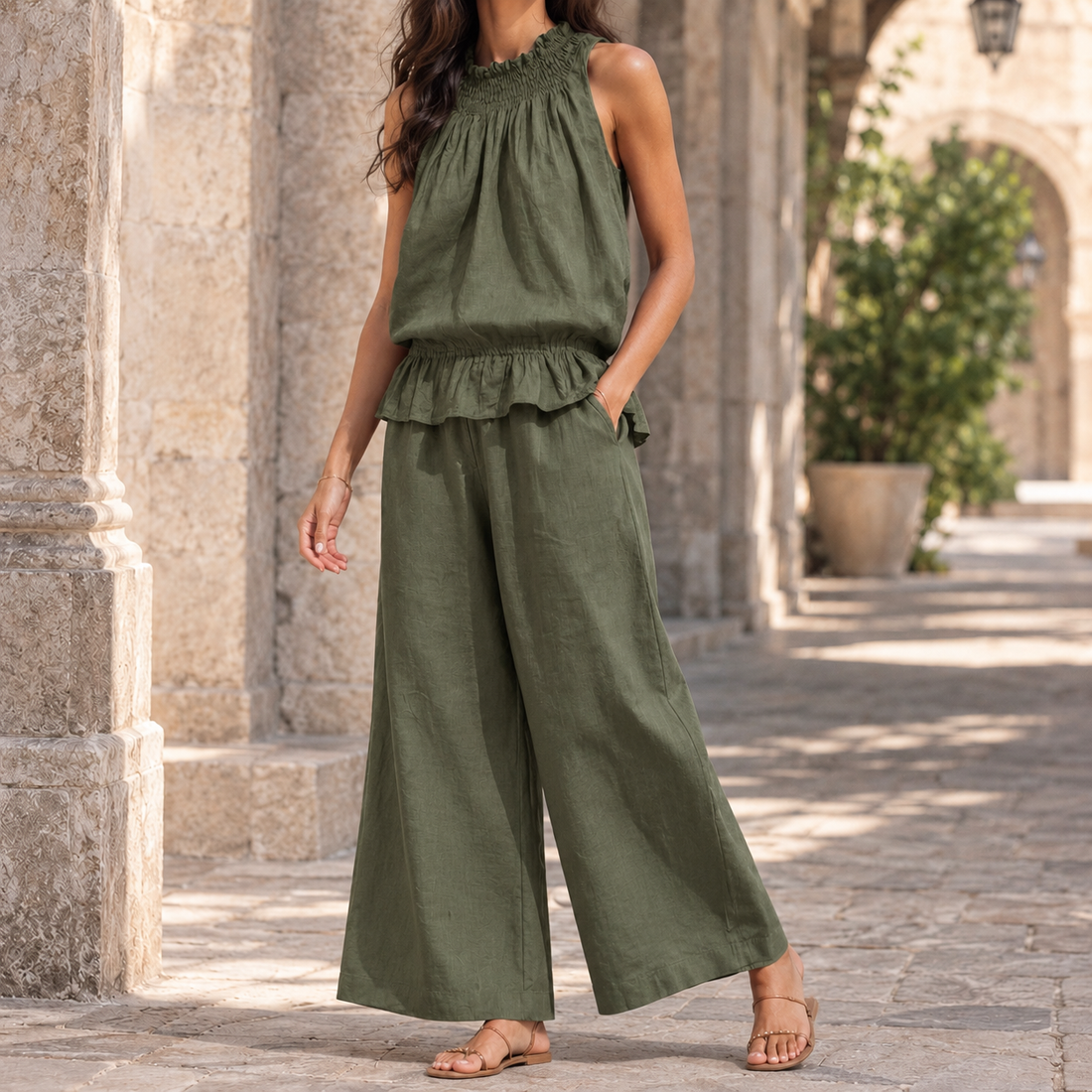 Arletta Relaxed Set - Army Green (As Pictured)