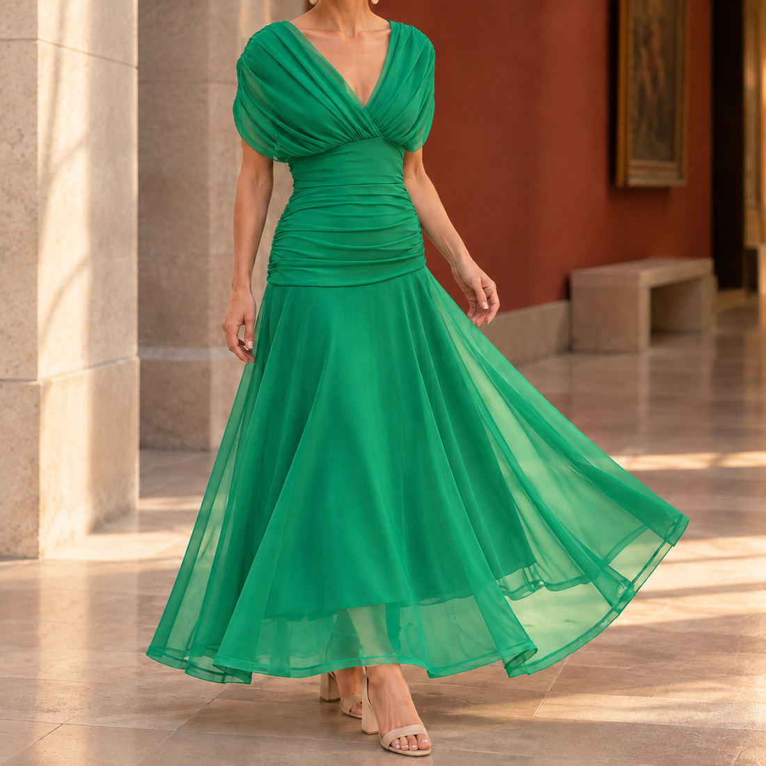 Sylvaine Draped Maxi Dress - Bright Green