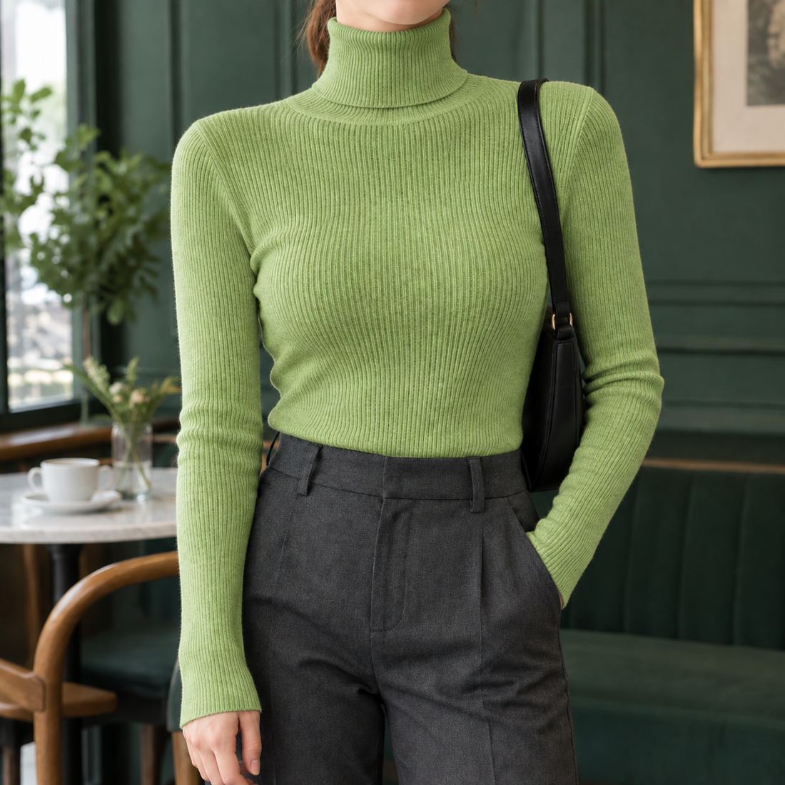 Sidonie Ribbed Turtleneck - Avocado Green
