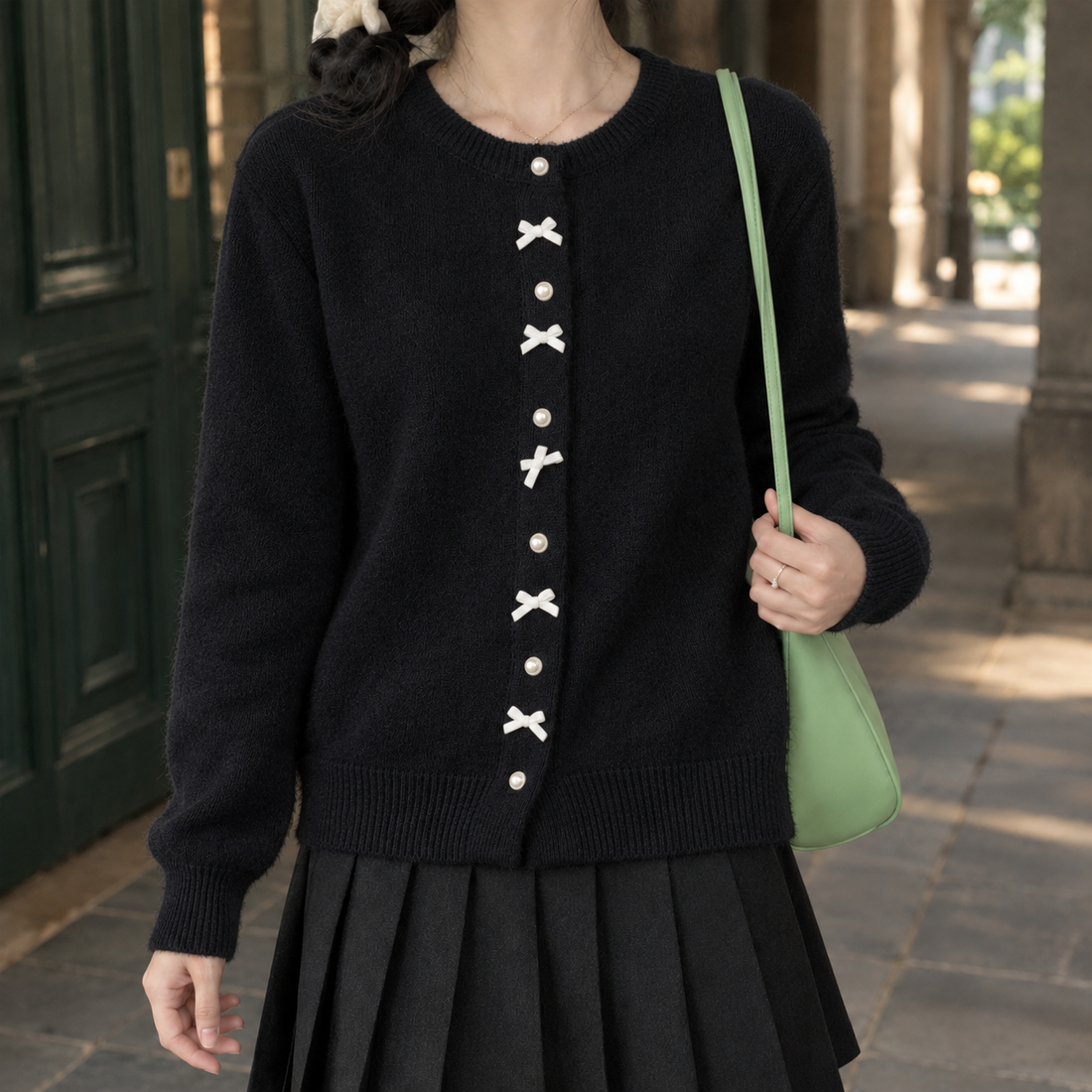 Grace-Eve Bow Cardigan - Black