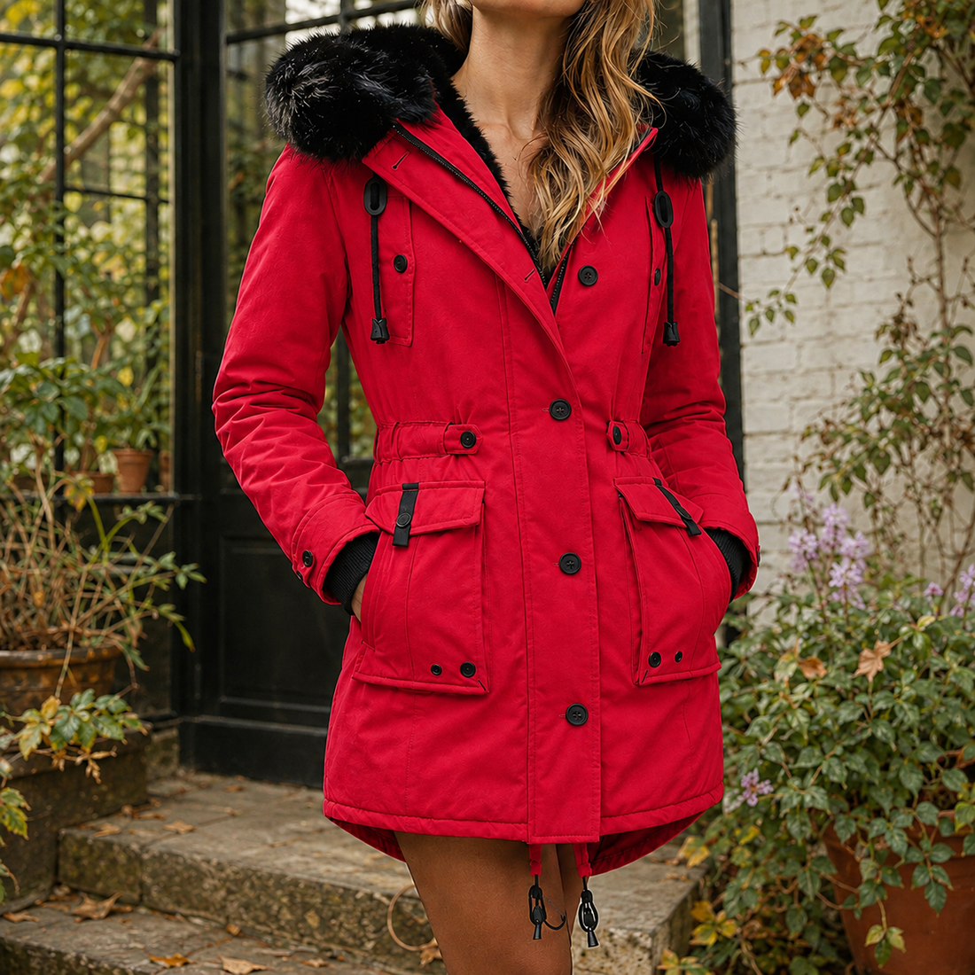 April-Marie Hooded Overcoat - Red